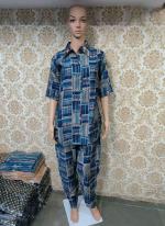 Viscose Cotton Blue Casual Wear Embroidery Work Cord Set